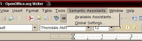 Semantic Assistants menu in OpenOffice
