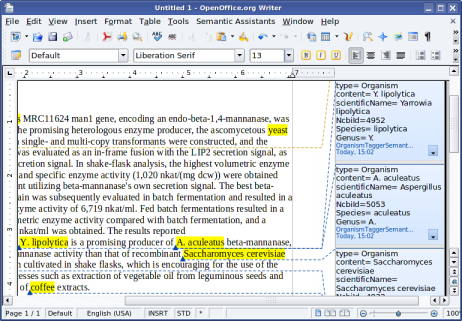Text abstract shown from Heterologous expression and optimized production of an Aspergillus aculeatus endo-1,4-beta-mannanase in Yarrowia lipolytica, PMID: 19507068, processed by the OrganismTagger running in OpenOffice