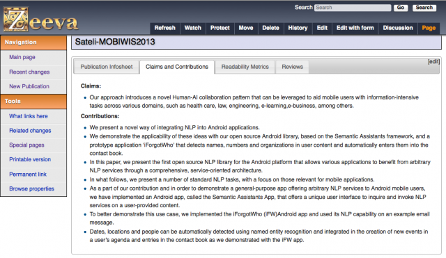 Semantic infosheet of bibliographical metadata extracted from a sample paper